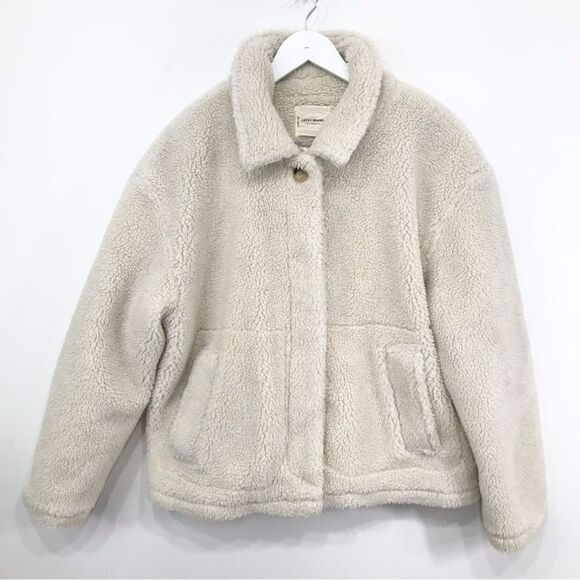 Lucky Brand Cream Sherpa Fleece Quilt Lined Button Up Teddy Shirt Jacket - Picture 7 of 16